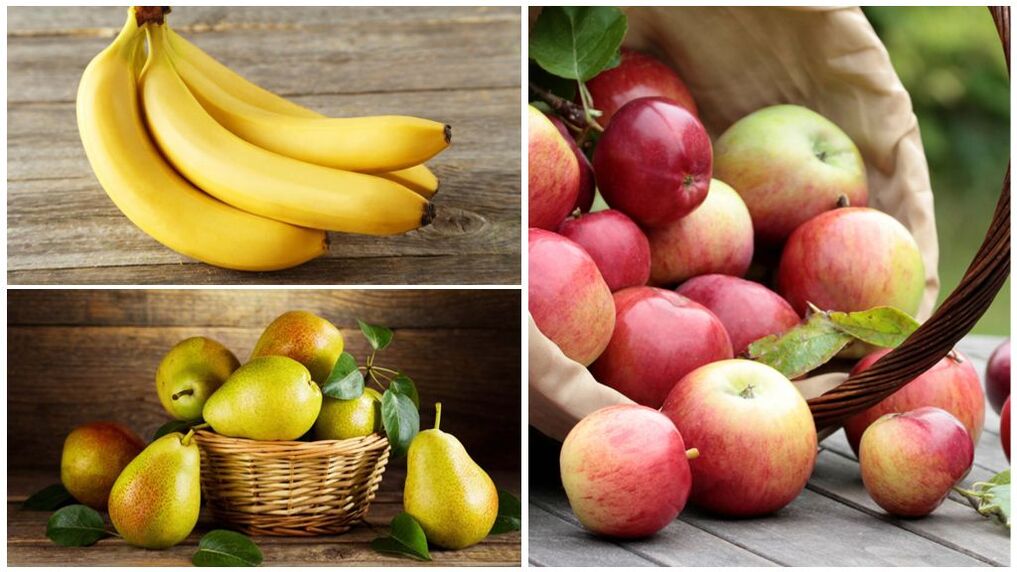 Gut için iyi meyveler - muz, armut ve elma
